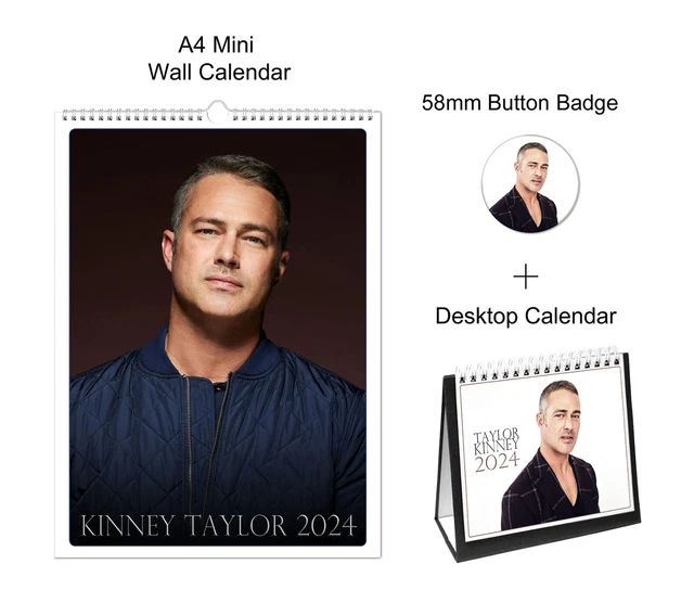 TAYLOR KINNEY 2024 A4 Wall + Desktop Calendar + Pin Button Badge 20.52