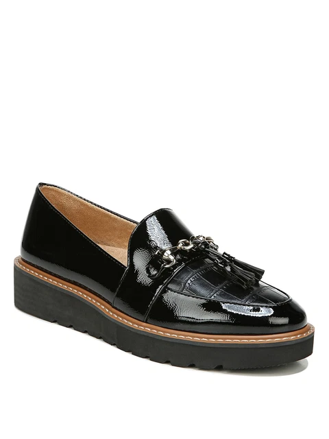 NATURALIZER Womens Black Chain Estelle Almond Wedge Slip On Heeled Loafers 10 W