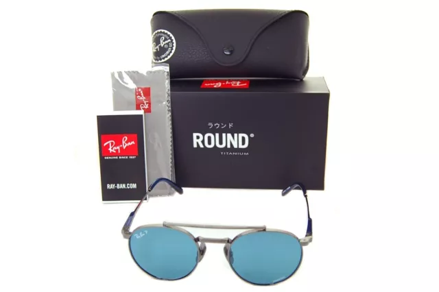Ray-Ban ROUND II TITANIUM POLARIZED RB8237 3142S2 50mm Sunglasses GUNMETAL BLUE