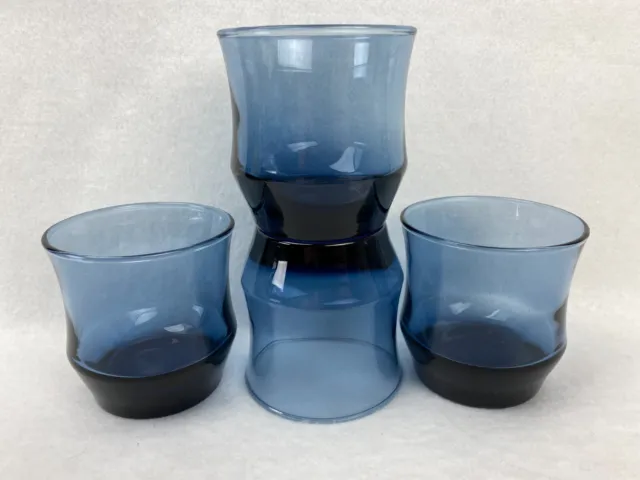 4 Vintage Libbey Apollo Low Ball Blue Drinking Glasses Juice Tumbler 3 1/4" Tall