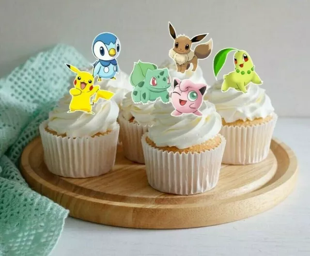 30 x Pokemon Stand Up Cupcake Toppers Edible Wafer Card Birthday Cake Party