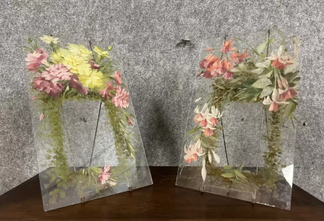 Paar Rahmen Fotos Epoche Jugendstil aus Glas Gemalt Mit Hand Dekoration Floral