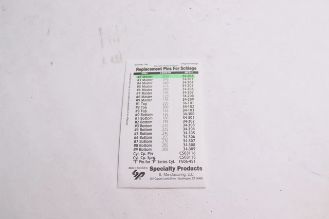 (100-Pk) Schlage Master Pins #2 34-202