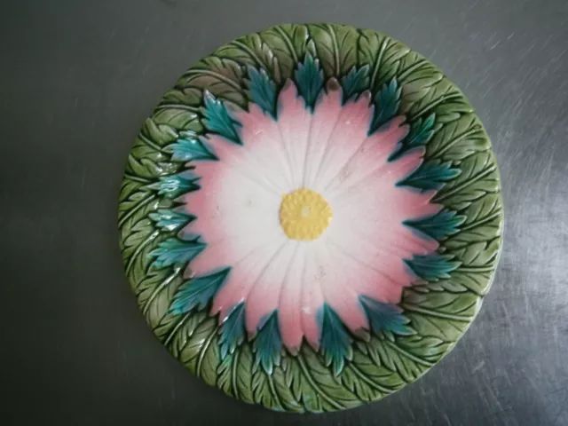 Assiette Barbotine décor Végétal Fleur Soleil Céramique Majolique Ancien N°2