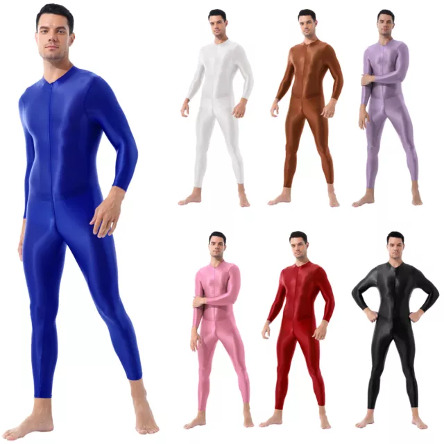 Men's Smooth Full Body Jumpsuit Catsuit One Piece Stretch Front Zipper Bodysuit