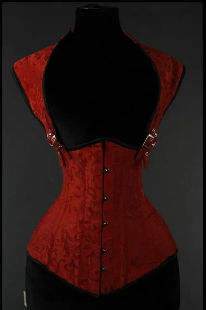 Red brocade underbust full back steel boned corset 22 goth/gothic