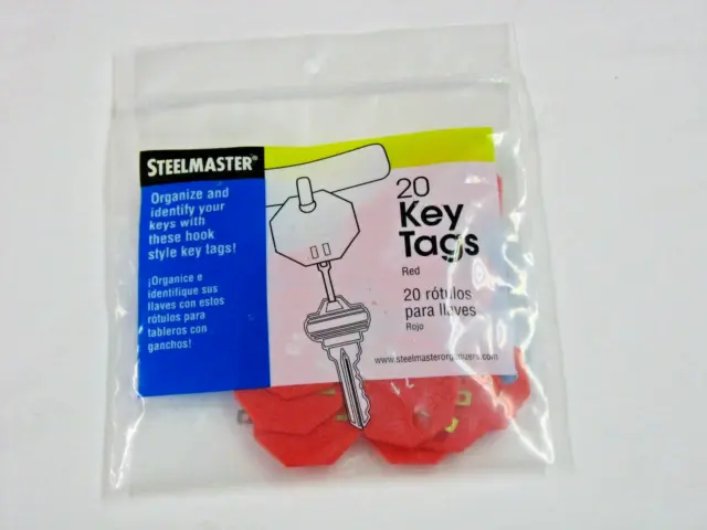 New 20/Pack MMF Steelmaster Hanging Octagon Plastic Key Tags - Red