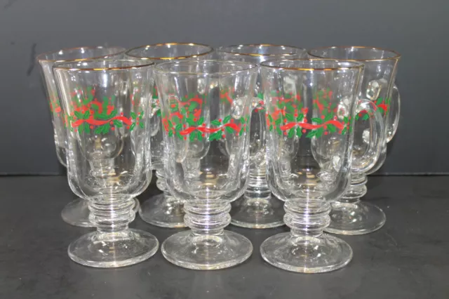 Set of 7 Arcoroc Arby's Holly Berry Gold Rim Christmas Irish Coffee Mugs