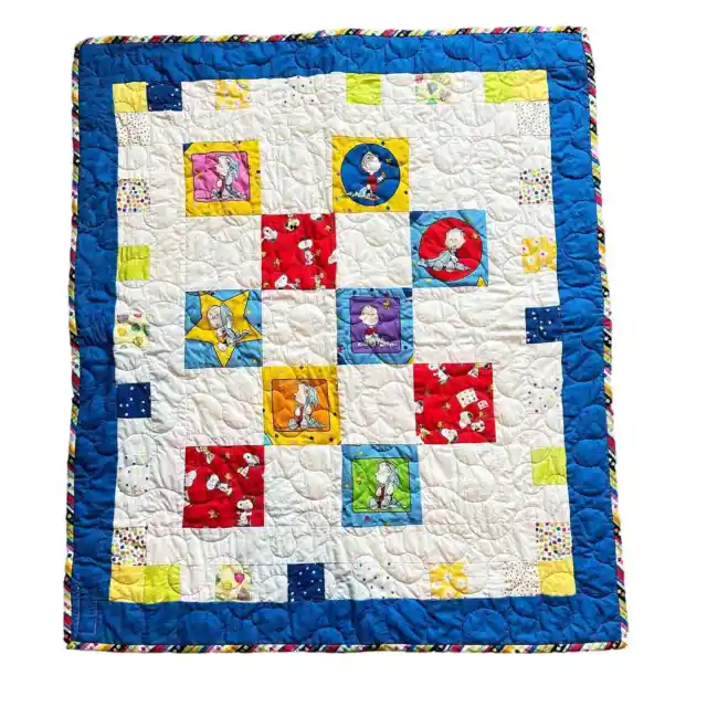 Snoopy Linus Project Handmade Patchwork Blanket Quilt 30x35” Crib Throw