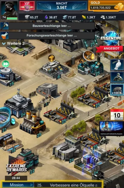 Über 3,56 T  Macht! Über 1,6 T Gold! 328 BiL Tr Mobile Strike Account HQ25 Trap