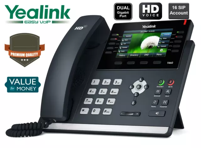 AS NEW Yealink SIP-T46S IP Phone 16 Lines - Dual-Port Gigabit + Power Adapter