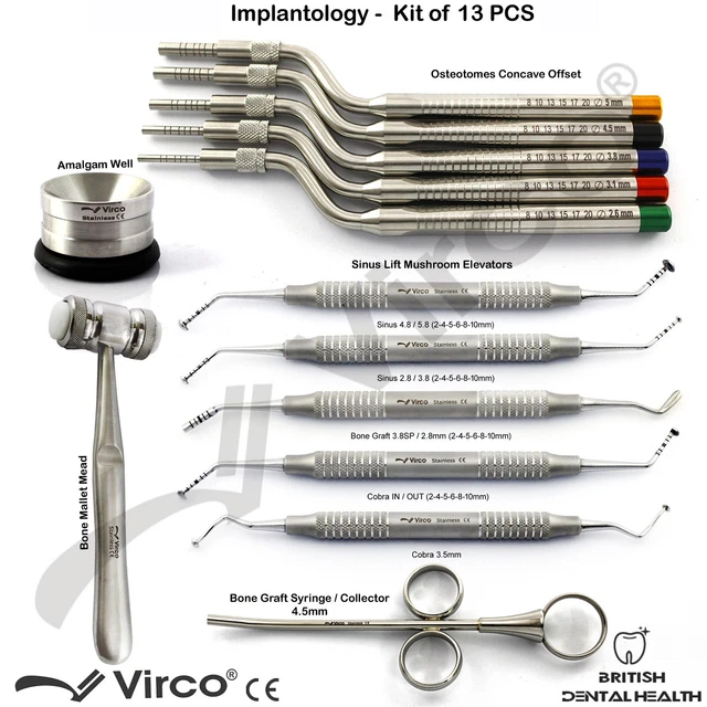 Kit Chirurgical Dentaire Pour Implants, Sinus Lift Et Ostéotomies - Marteau Maillet, Ostéotomes, Acier Inox, Neuf
