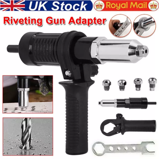 Electric Rivet Pop Nut Gun Cordless Drill Adapter Riveting Riveter Insert Kit UK