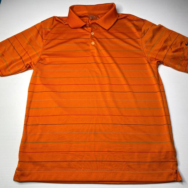 Nike Golf Striped Collared Polo Shirt Mens Size M Orange Casual Style Fashion