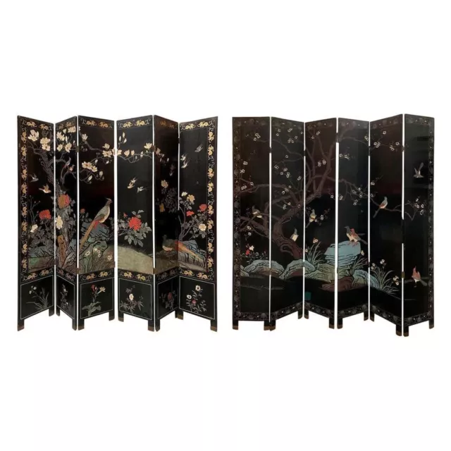 Asian Vintage Room Divider, 6 Panels, 8'W x 6'H, black lacquered finish, VGC