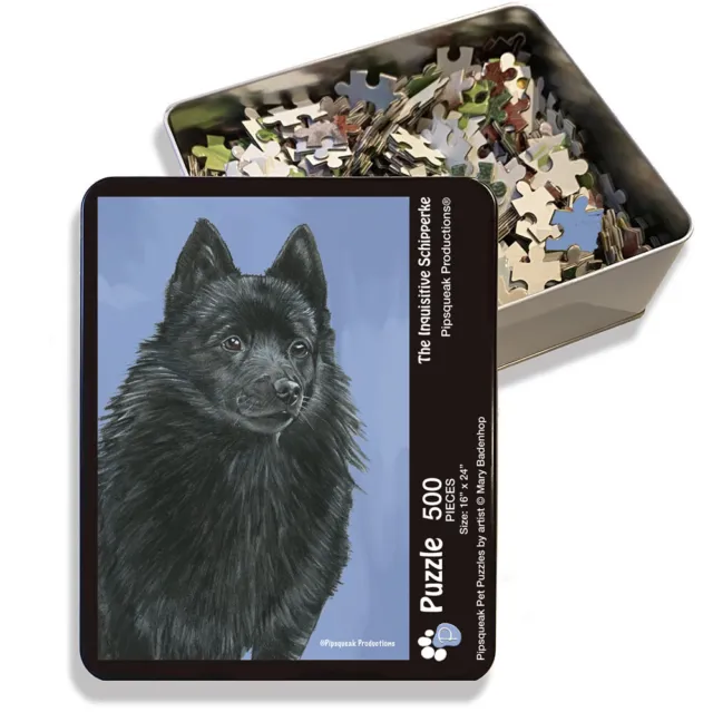 Schipperke Jigsaw Puzzle, 500-piece with reusable Tin, from painting by Mary Bad