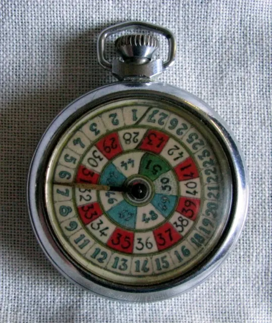FINE VINTAGE POCKET WATCH STYLE CERAMIC DIAL MECHANICAL GAMBLING DEVICE #2 of 2