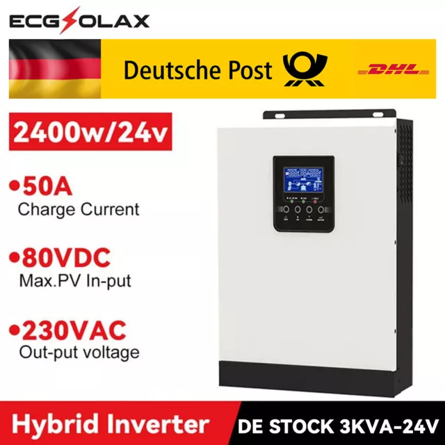 3000VA 2400W Reine Sinus Welle Hybrid Solar Inverter 24V PV Eingang 80VDC