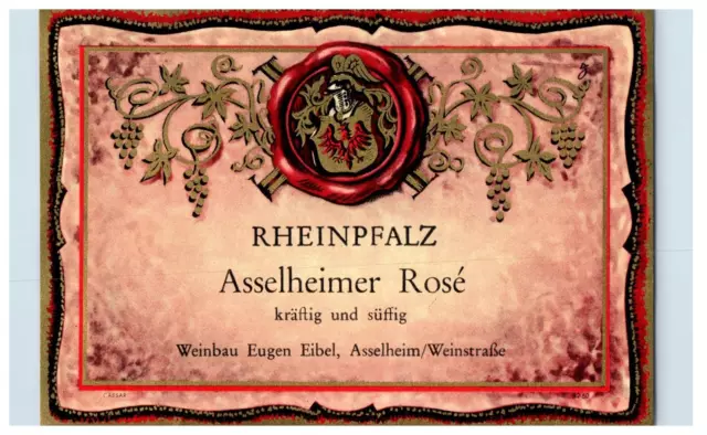 1970's-80's Rheinpfalz Asselheimer Rose German Wine Label Original S29E