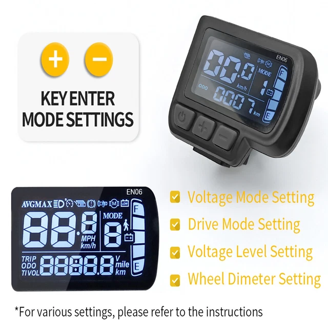 Écran LCD Pour Vélo électrique, EN06 E Bike Display Meter 24 V 36 V 48 V Avec Connecteur étanche USB Power Speed Display Pour VTT électrique Scooter