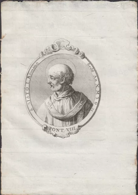 stampa incisione Papa S. Sisto I Romano Pont. VIII 1775 Effigies Romanorum Ponti