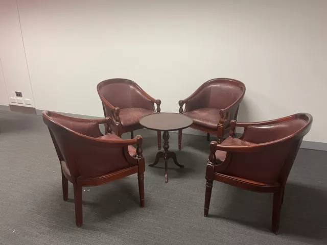 Wooden Table With 4 Wood And Leather Chairs