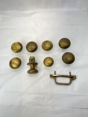 LARGE LOT 8 ASSORTED BRASS CAST DOOR KNOBS AND 1 HANDLE - All Aged But Usable!
