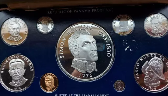 1976 Republic Of Panama 9-Coin Franklin Mint Proof Set In Original Box