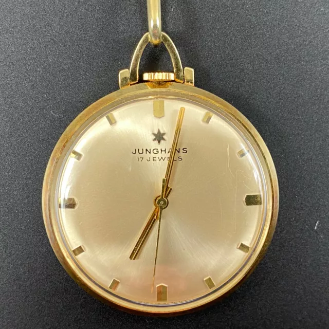 Junghans Taschenuhr mit Kette Gelbgold 585er ca. 1960er Jahre