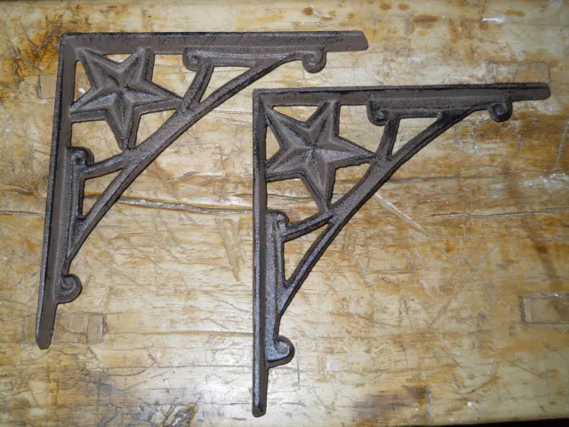 2 Cast Iron Antique Style HD Star Brackets, Garden Braces Shelf Bracket RUSTIC