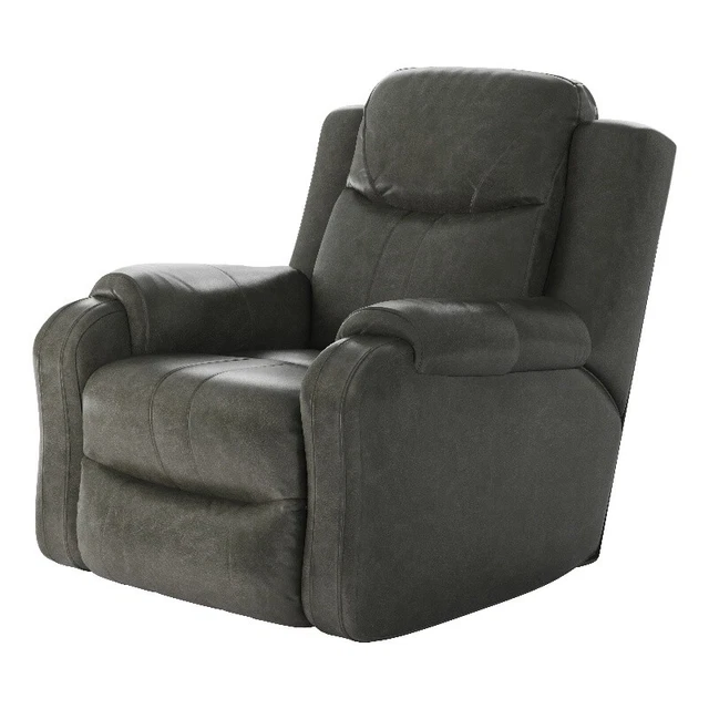 Southern Motion Marvel Leather Rocker Recliner with Power Headrest in Slate Gray