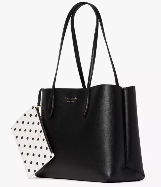 Kate Spade All Day Large Tote Black Leather + Polka Dot Pouch PXR00297 $248 FS