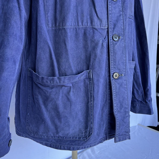 ANCIENNE VESTE BLEU DE TRAVAIL coton usagée patinée tailles dans le