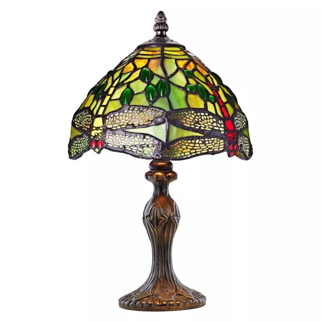 Hand Crafted Green Stained Glass Dragonfly Tiffany Lamp by Happy Homewares
