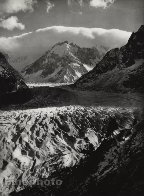 1927 Original FRANCE Mer de Glace Sea of Ice Glacier Alps Photo Art By HURLIMANN