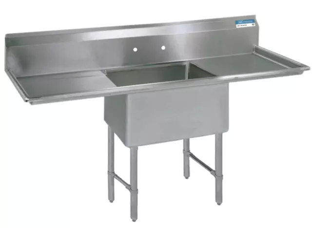 BK Resources One 18"x24"x14" Compartment Sink S/s Leg 24" Drainboard L&R
