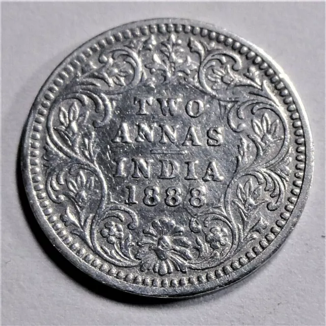 BRITISH-Indien 2 Annas 1888 Silber Bombay, Queen Victoria, f vz/xf- mit Kapsel
