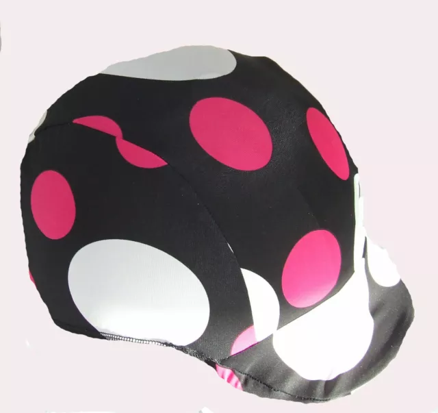 Ecotak lycra helmet cover - black with pink & white spots Ecotak