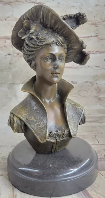 Victorian Era Fashion Young Woman Bust Bronze Sculpture Statue Marble Figure