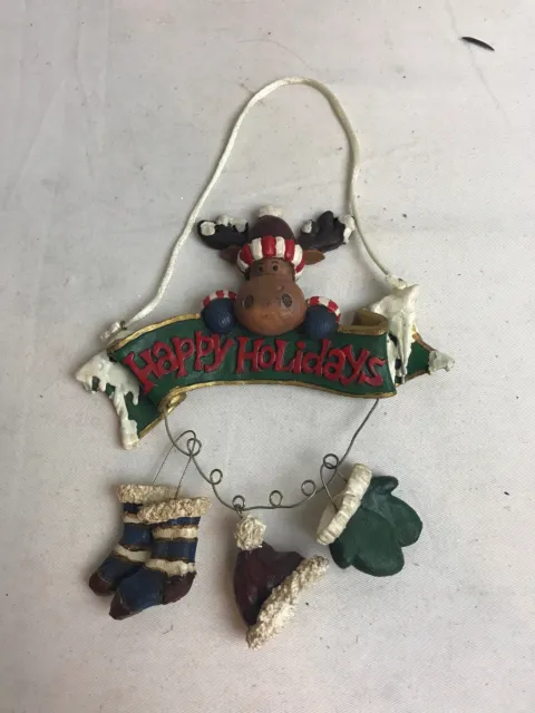 4-Piece Hanging reindeer With Happy Holiday Hanging Sign