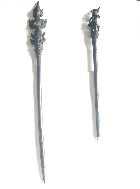 2 Burmese Bronze Antique Tattoo Needle Pen Tool