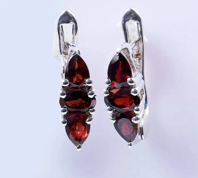 Garnet Studs Earrings, 925 Sterling Silver Jewelry Gift For Anniversary Earrings
