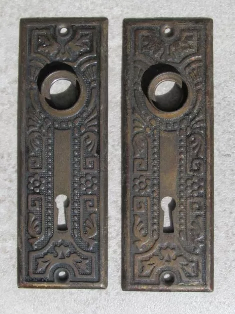2 Vintage/Antique Victorian Eastlake Brass Plated Embossed Door knob Backplates
