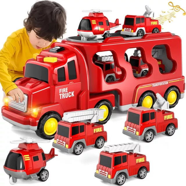 Auto Kinder Spielzeugauto mit 6 Autos Spielzeug Transporter Car Sound und Licht