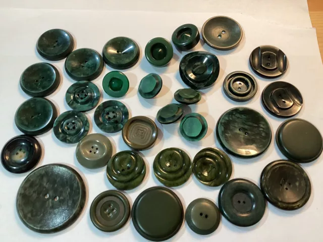 Assorted Job Lot Old Vintage Patterned Green Buttons. Some Metal Shanks. Large