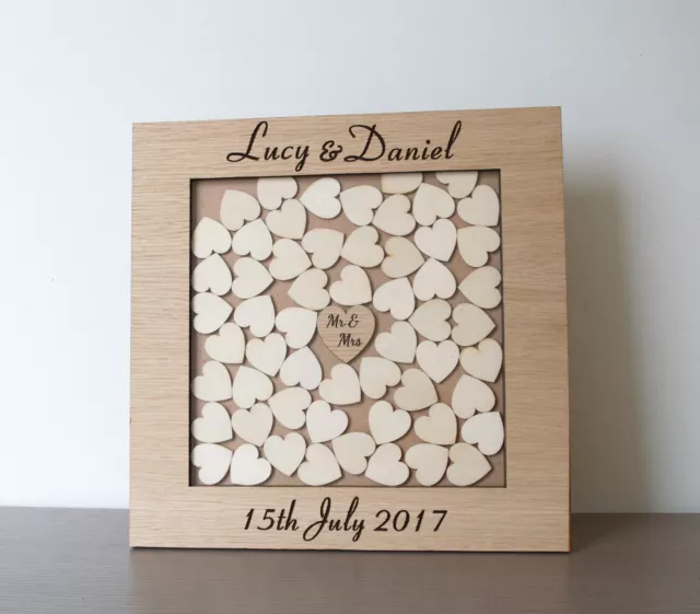 Personalised Rustic Wedding Drop Box,Wooden Guest Book, Hearts, Wooden, Oak.