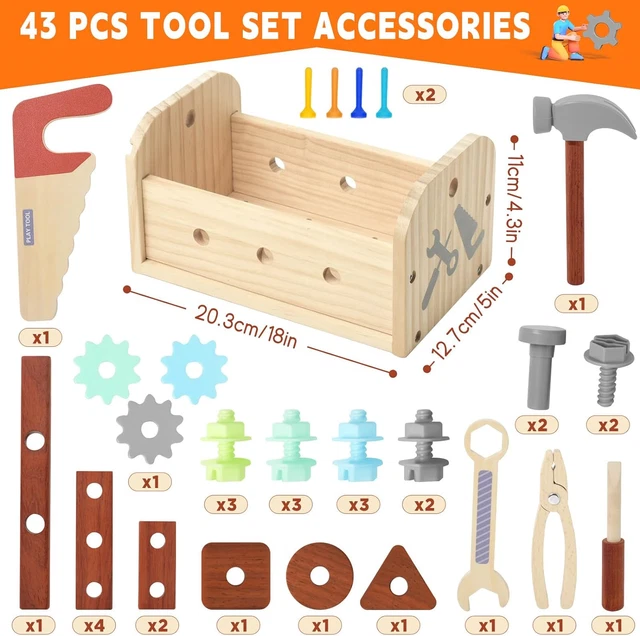 GAGAKU Holz Kinder Werkzeug Set Holz Werkzeugkiste Montessori Spielzeug Holz Werkzeug Kit für