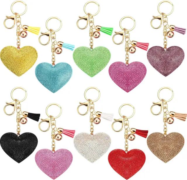 BLING RHINESTONE HEART Shape Keychains Glitter Crystal Heart Tassel  Keychains Ke $33.99 - PicClick