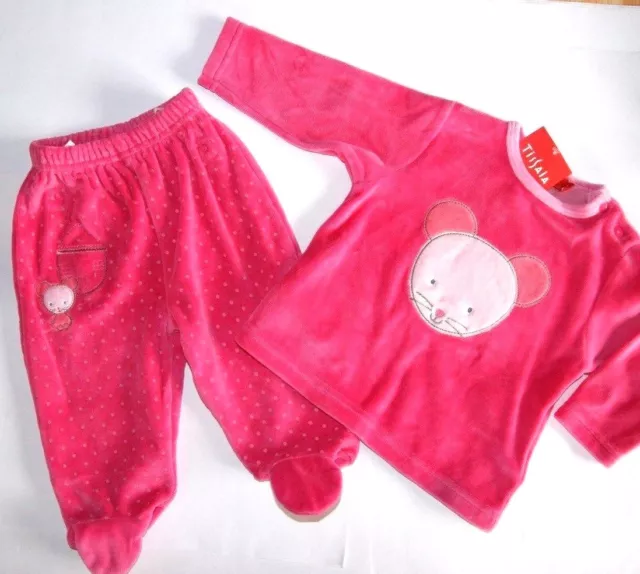 dors bien PYJAMA VELOURS ROSE 2 PIECES 9 mois ou 24 mois BEBE FILLE SOURIS CHAT