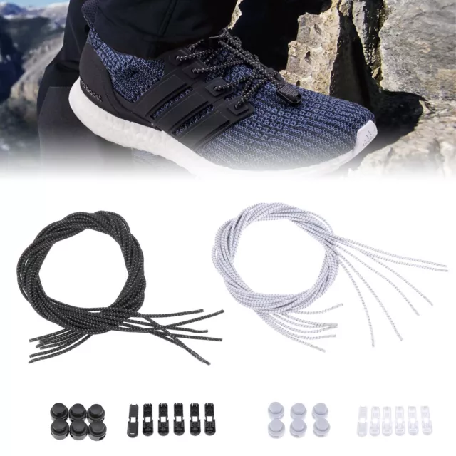 3 Pair Black/White Elastic No Tie Lock Shoelaces Reflective Laces for Adult Kid